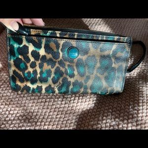 Leopard print (with teal accents) Coach wallet/wristlet